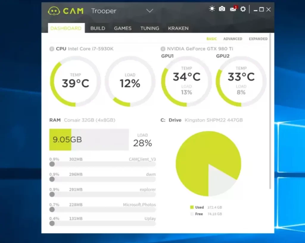 NZXT-cam temperature windows 10